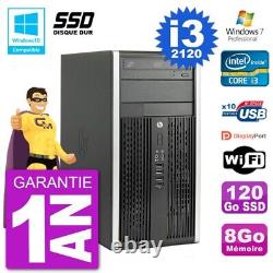 HP 6300 MT PC Intel Core I3-2120 8GB RAM 120GB SSD DVD Burner Wifi W7