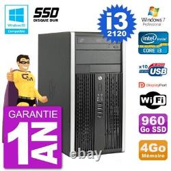 HP 6300 MT PC Intel Core I3-2120 RAM 4GB SSD 960GB DVD Burner Wifi W7