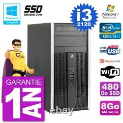 HP 6300 MT PC Intel Core I3-2120 RAM 8GB SSD 480GB DVD Burner Wifi W7