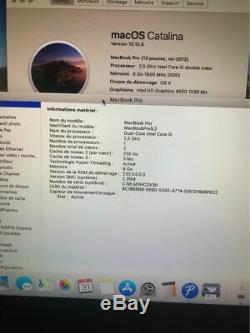 Apple MacBook Pro 13,3 Intel Core i5 2,5GHz 8Go SSD 500Go macOS Catalina AZERTY