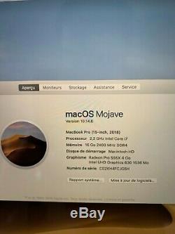 Apple MacBook Pro 15.4'' (256Go SSD, Intel Core i7 2.2GHz, 16 DDR4) + accesoires
