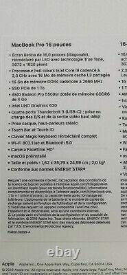 Apple MacBook Pro 16 1To SSD, Intel Core i9 9ème Gén. 2,30 GHz, 16Go MVVM2FN/A