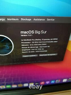 Apple MacBook Pro model 1502 Retina 13 Intel Core i5 2.8 GHz, 8 Go RAM, 256 Go