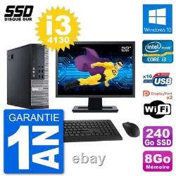 PC Dell 9020 SFF Ecran 22 Intel Core i3-4130 RAM 8Go SSD 240Go Windows 10 Wifi