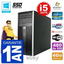 PC HP 6300 MT Intel Core i5-3470 RAM 4Go SSD 480Go Graveur DVD Wifi W7