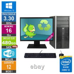 PC HP Pro 6300 MT Core i3-3220 3.30GHz 16Go/480Go SSD Wifi W10 + Ecran 24