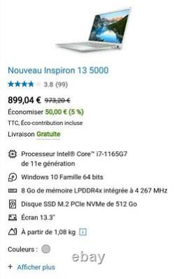 Pc portable Dell Inspiron 5301 13 512 Go SSD, Intel Core i7 11e. 4,20 GHz, 8 Go